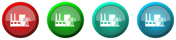 碳发电厂圆形光滑的网络图标集 彩色按钮隔离在白色背景上 — 图库照片