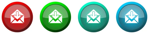 Email Rotonda Lucida Web Icon Set Pulsanti Colorati Isolati Sfondo — Foto Stock