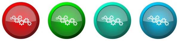 Cogwheel Engineering Glossy Web Icon Set Colorful Buttons Isolated White — Stock Photo, Image