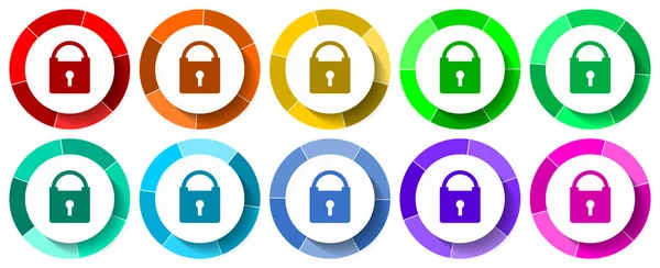 Padlock Icon Set Safety Flat Design Vector Illustration Colors Options — Stock Vector