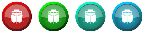 Nave Barca Viaggio Marine Tondo Lucido Web Icon Set Pulsanti — Foto Stock