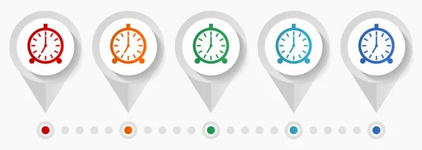 Ícones Vetor Conceito Relógio Alarme Modelo Infográfico Editável Conjunto Ponteiros — Vetor de Stock