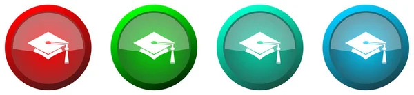 Onderwijs Ronde Glanzende Web Icon Set Kleurrijke Knoppen Geïsoleerd Witte — Stockfoto