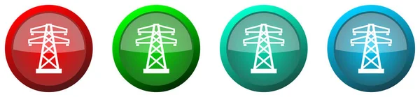 Мощность Энергетическая Башня Круглый Набор Иконок Паутины Цветные Пуговицы Белом — стоковое фото