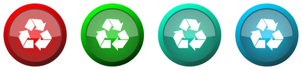 Recycle Glossy Web Icon Set Colorful Buttons Isolated White Background — Foto Stock