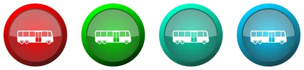 Bus Glossy Web Icon Set Colorful Buttons Isolated White Background — Stock Photo, Image