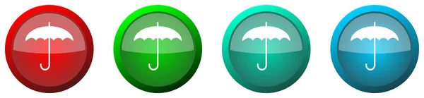 Umbrella Glossy Web Icon Set Colorful Buttons Isolated White Background — Stock Photo, Image