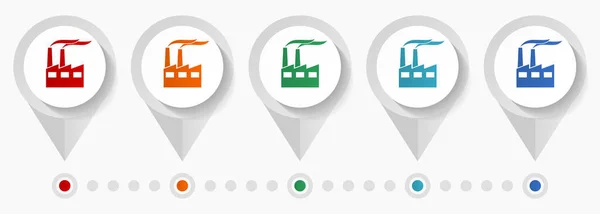 Factory Industrial Building Plant Pollution Concept Vector Icons Infographic Template — Archivo Imágenes Vectoriales