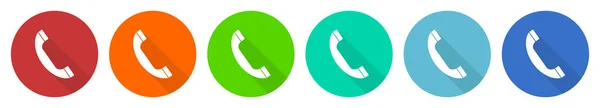 Phone Icon Set Call Contact Flat Design Vector Illustration Colors — Stockový vektor