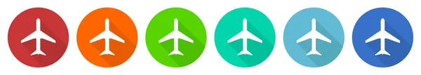 Plane Flight Airplane Icon Set Flat Design Vector Illustration Colors — ストックベクタ