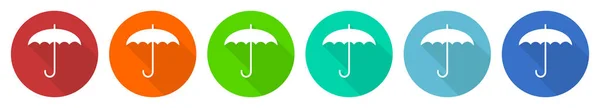 Umbrella Icon Set Flat Design Vector Illustration Colors Options Webdesign — Vettoriale Stock