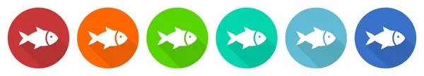 Fish Sea Animal Seafood Nature Food Icon Set Flat Design — Stockvector