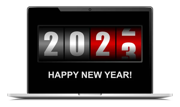 Happy New Year 2023 Vector Illustration Counter Notebook Screen — Stock Vector