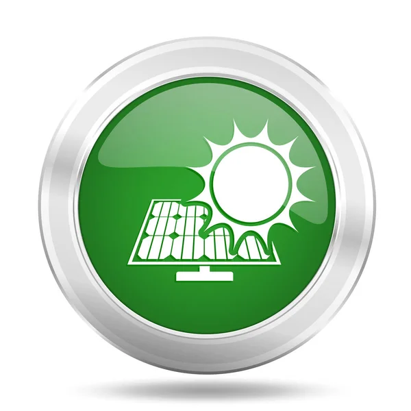 Solar Power Photovoltaic Concept Green Web Button Silver Metallic Renewable — Stock Vector