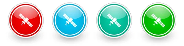 Satellit Verbindung Kommunikation Technologie Icon Vektor Symbole Bunte Hochglanz Tasten — Stockvektor