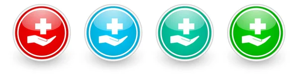 Hastane Tıbbi Yardım Vektör Simgeleri Beyaz Üzerine Renkli Parlak Düğmeler — Stok Vektör