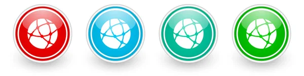 社会的 インターネット グローバル技術ベクトルのアイコン 白の上のカラフルな光沢のあるボタン — ストックベクタ