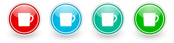 Ποτό Φλιτζάνι Καφέ Διανυσματικά Εικονίδια Πολύχρωμα Γυαλιστερά Κουμπιά Λευκό — Διανυσματικό Αρχείο
