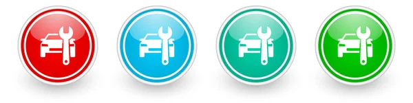 Auto Service Vector Icons Colorful Glossy Buttons White — Stock Vector