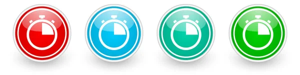 Stopwatch Horloge Vector Iconen Kleurrijke Glanzende Knoppen Wit — Stockvector