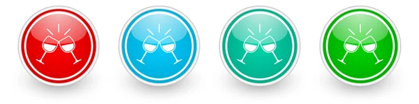 Álcool Vinho Ícones Vetor Conceito Celebração Botões Brilhantes Coloridos Branco — Vetor de Stock