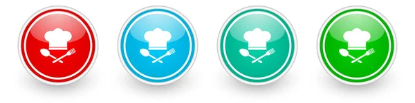 Chef Hat Restaurant Menu Concept Vector Icons Colorful Glossy Buttons — Stock Vector
