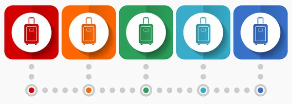 旅行手提箱矢量图标 信息模板 一组平面设计符号 五种颜色选项 — 图库矢量图片