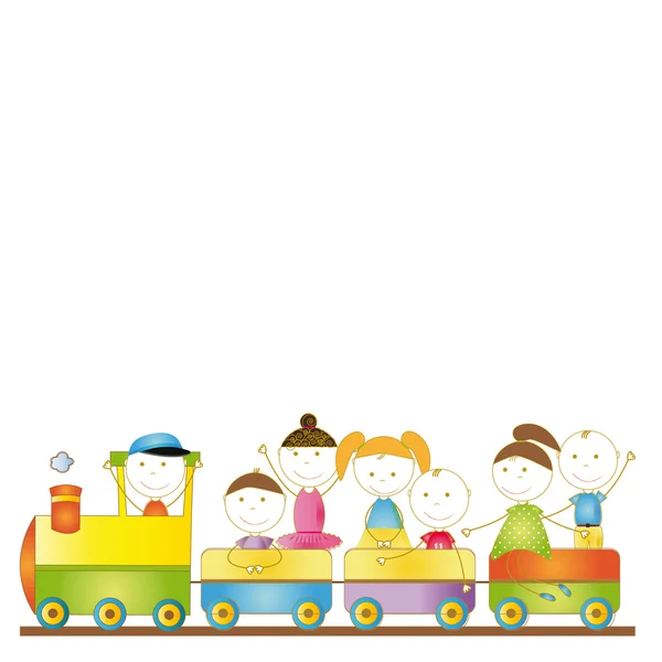Kids in train — Stock Vector