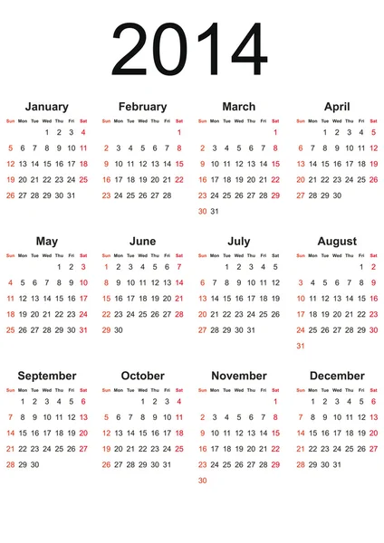Egyszerű 2014 naptár — Stock Vector