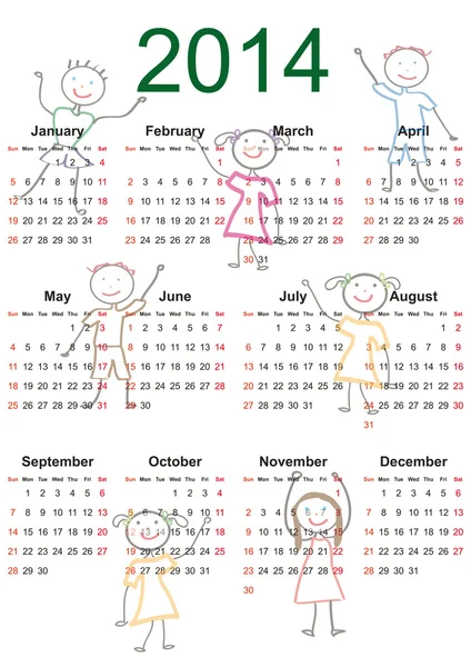 Простий 2014 календар — стоковий вектор