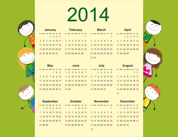 Simple 2014 calendario de niños — Vector de stock