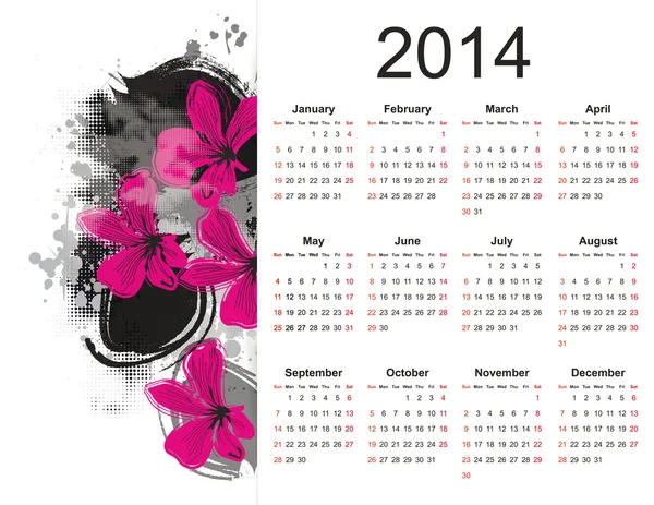 Calendario carino su 2014 anno — Vettoriale Stock