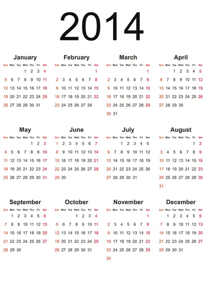 Einfacher Kalender 2014 Stockillustration