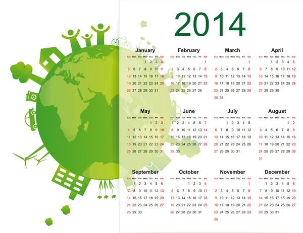 Calendário bonito em 2014 ano Vetores De Stock Royalty-Free