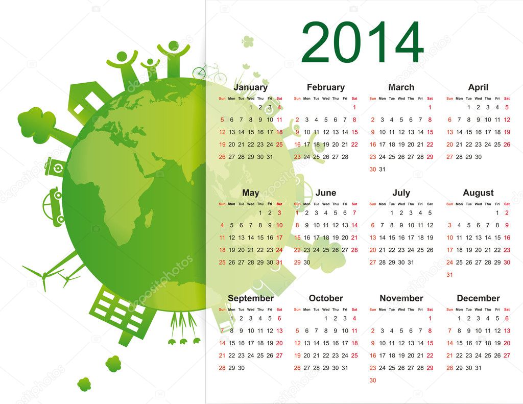 cute calendar on 2014 year