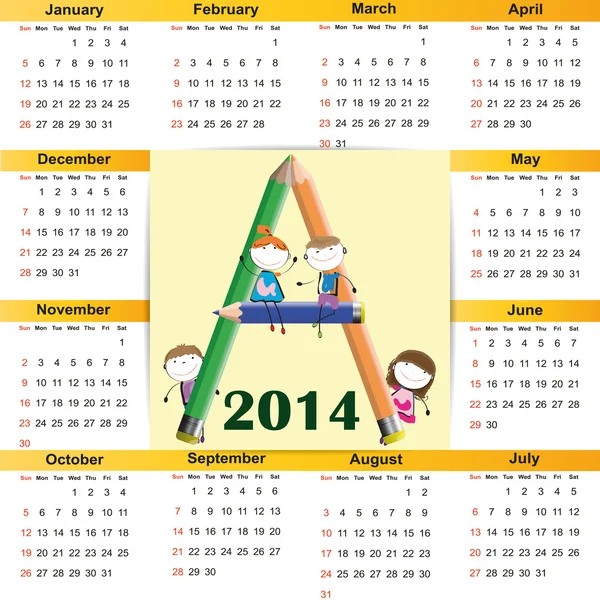 Op 2014 jaar kalender — Stockvector