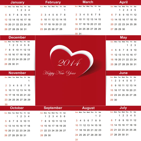 Op 2014 jaar kalender — Stockvector