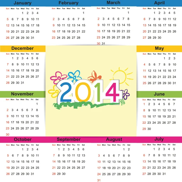 Календар на 2014 рік — стоковий вектор