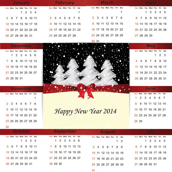 Calendrier sur l'année 2014 — Image vectorielle