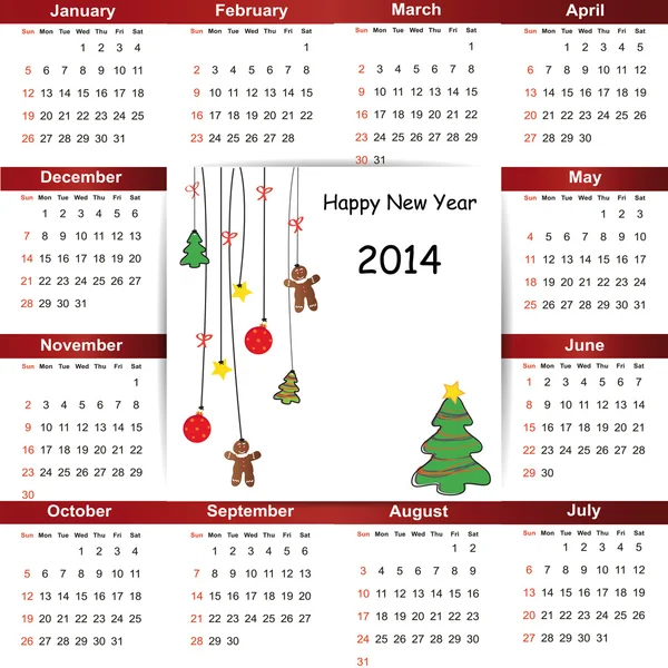 Calendario dell'anno 2014 — Vettoriale Stock