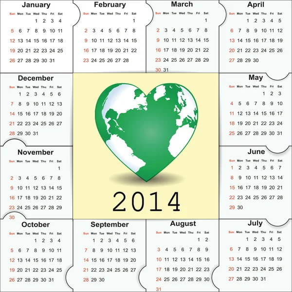 Nouvel An 2014 calendrier — Image vectorielle