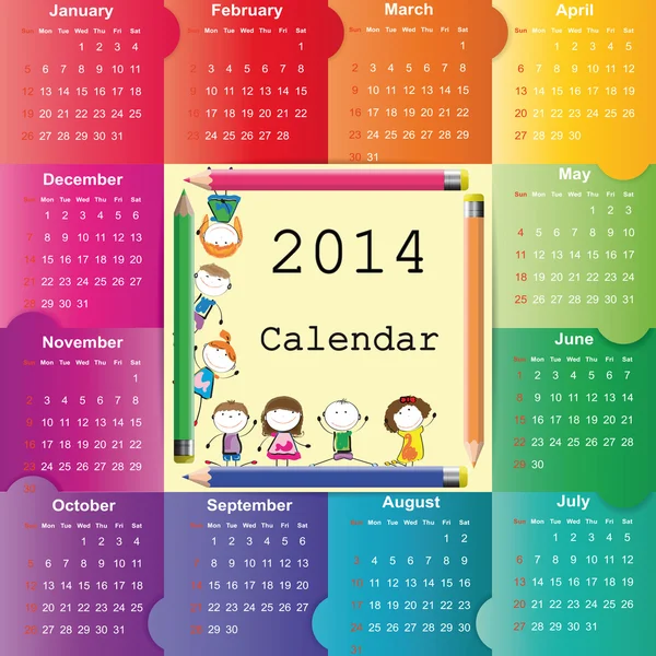 Calendario en 2014 año — Vector de stock