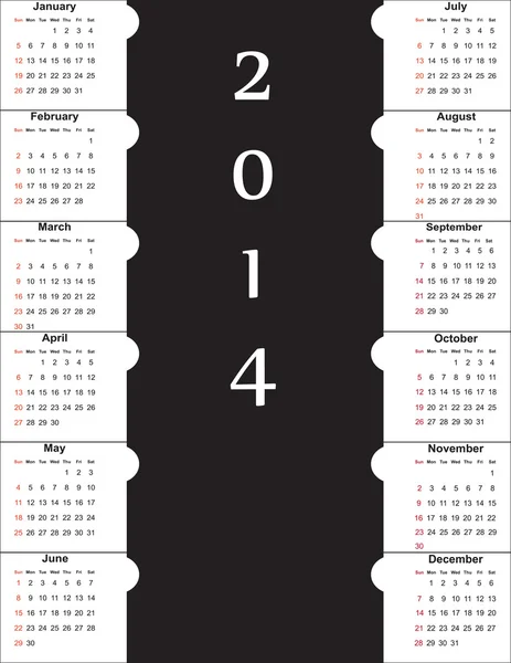 Calendario dell'anno 2014 — Vettoriale Stock
