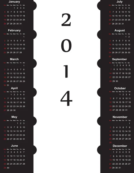 Calendrier sur l'année 2014 — Image vectorielle