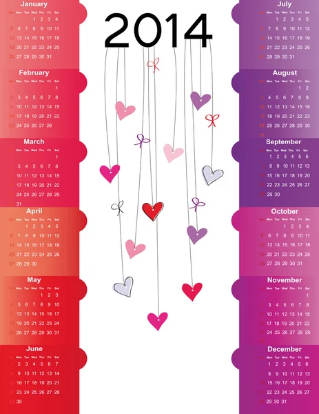 Kalender på 2014 år — Stock vektor