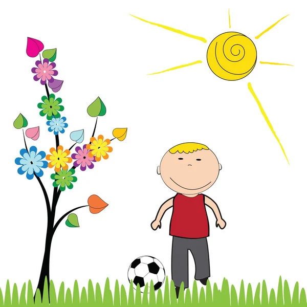Счастливые дети и футбол — стоковый вектор