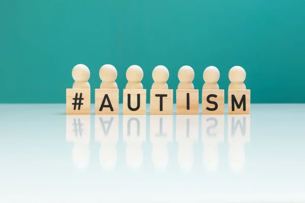 Concept Journée Autisme Asd Avec Figurines Lettres Bois — Photo