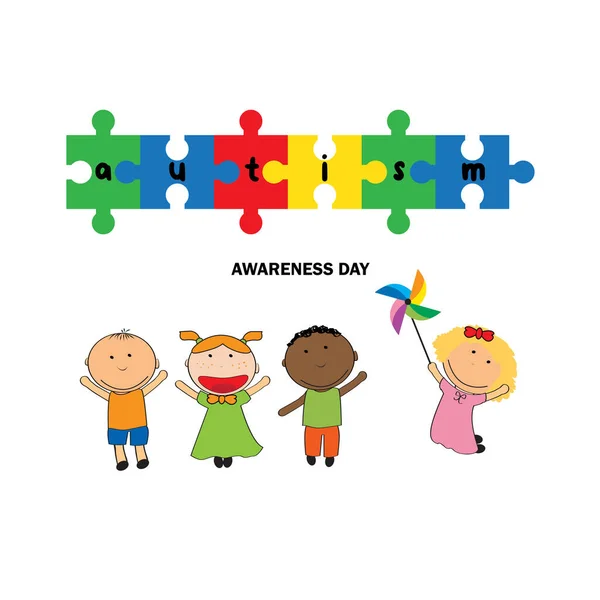 День Обізнаності Про Аутизм Ілюстрація Щасливих Дітей Які Отримують Підтримку — стоковий вектор