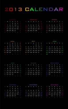 2013 vektör boş takvim, dikey