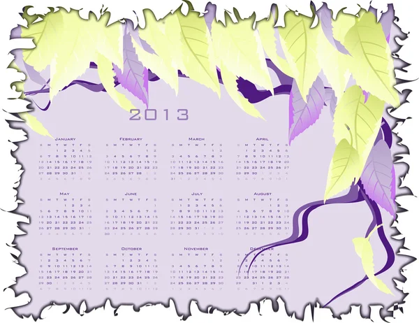 Calendrier avec feuilles, vecteur — Image vectorielle